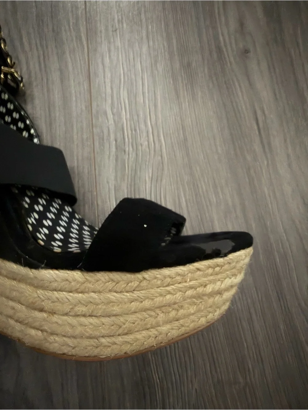 Jessica Simpson Black Espadrille Wedge Sandals with Striped Detail
